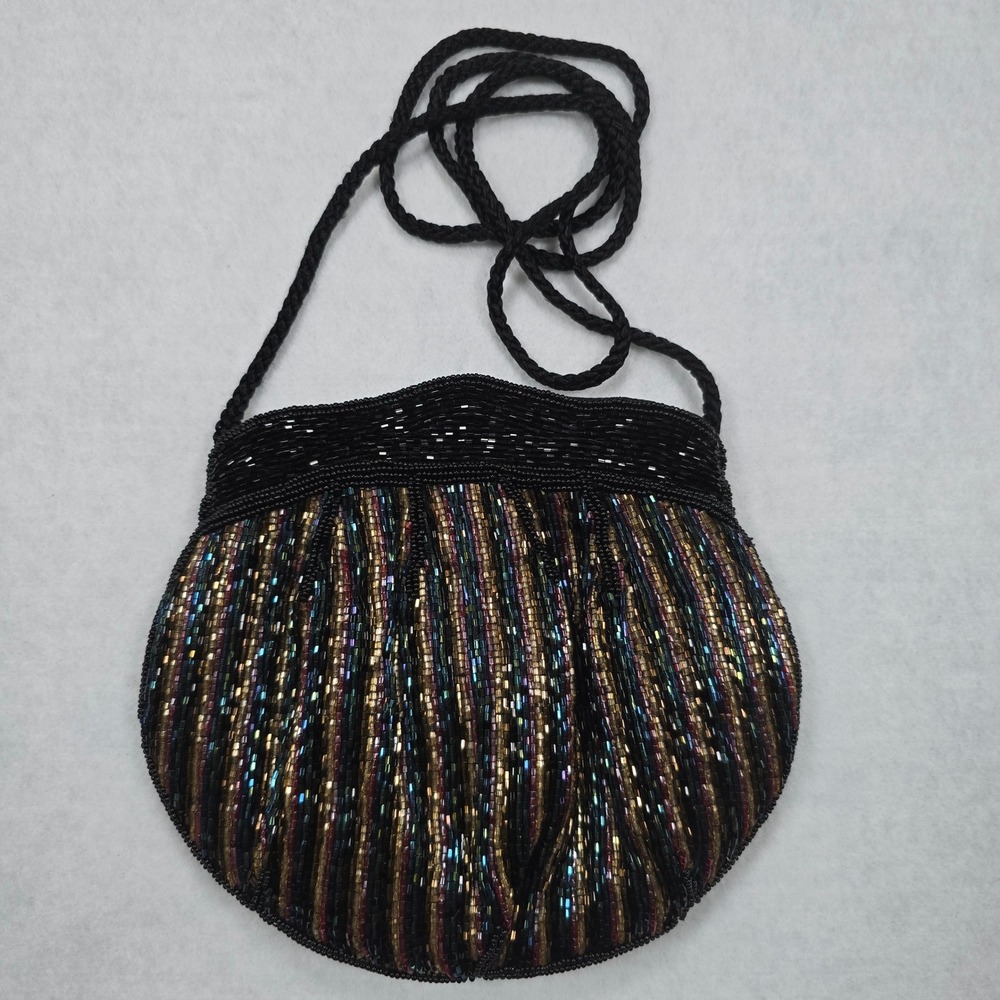 Magid Vintage Beaded Crossbody Bag Multi Color Metallic Art Deco Evening Purse
